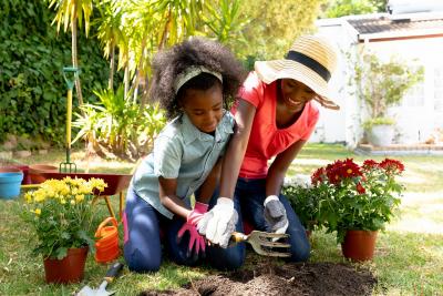 girl mom gardening math learning outside summer education kid 